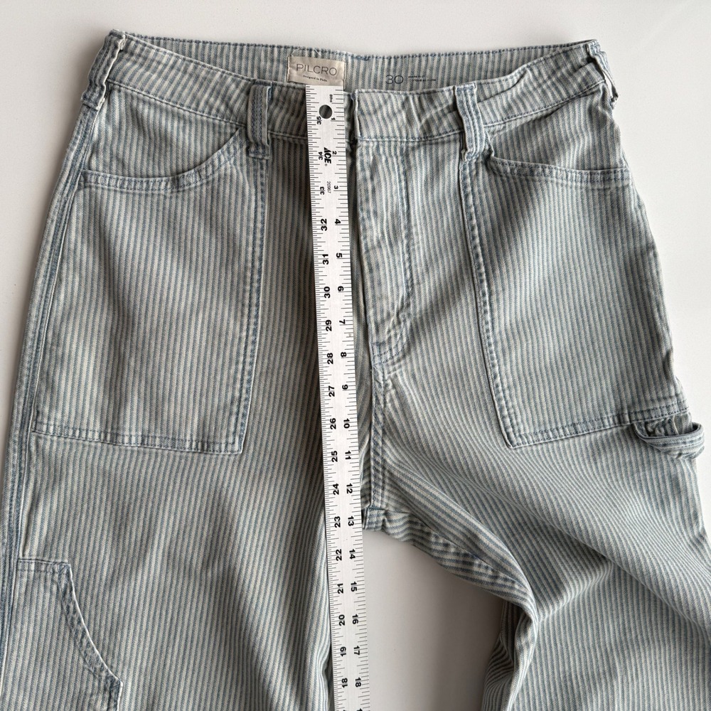 Pilcro‎ Anthropologie High Rise Railroad Stripe Wide Leg Carpenter Jeans sz 30 - Picture 8 of 9